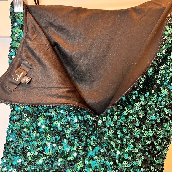 Lulus Teal Blue Black Sequin One-Shoulder Bodycon Mini Dress Medium Prom Lulu - Picture 10 of 12